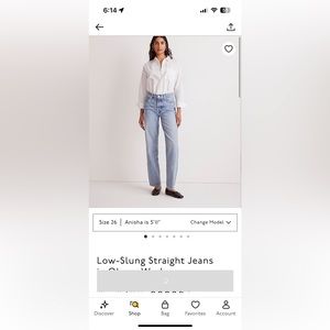 Madewell Low Slung Striaght Jean Olvera wash